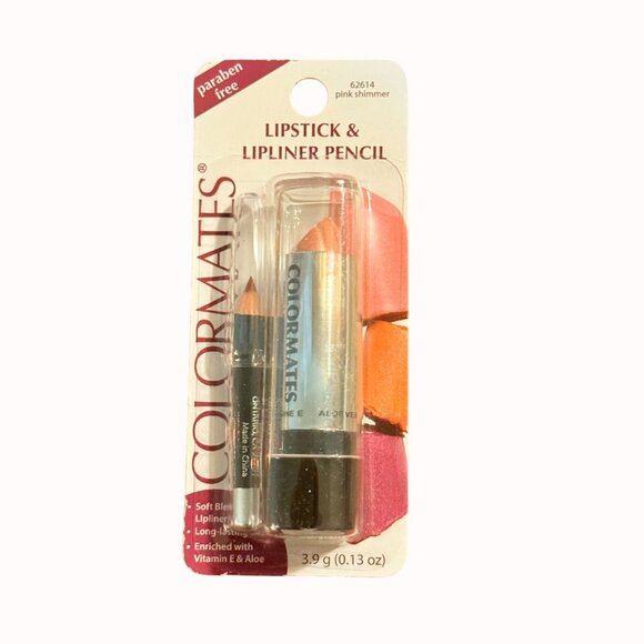 Colormates Lipstick Lipliner Pencil Set Pink Shimmer Paraben Free Vitamin E Aloe - Picture 6 of 6